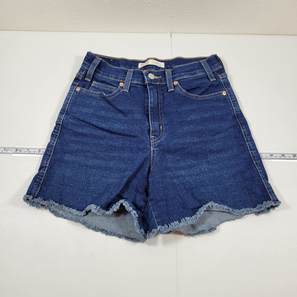 Signature by Levi Strauss Heritage High-Rise Shorts Womens 6 W28 Blue Raw Hem
